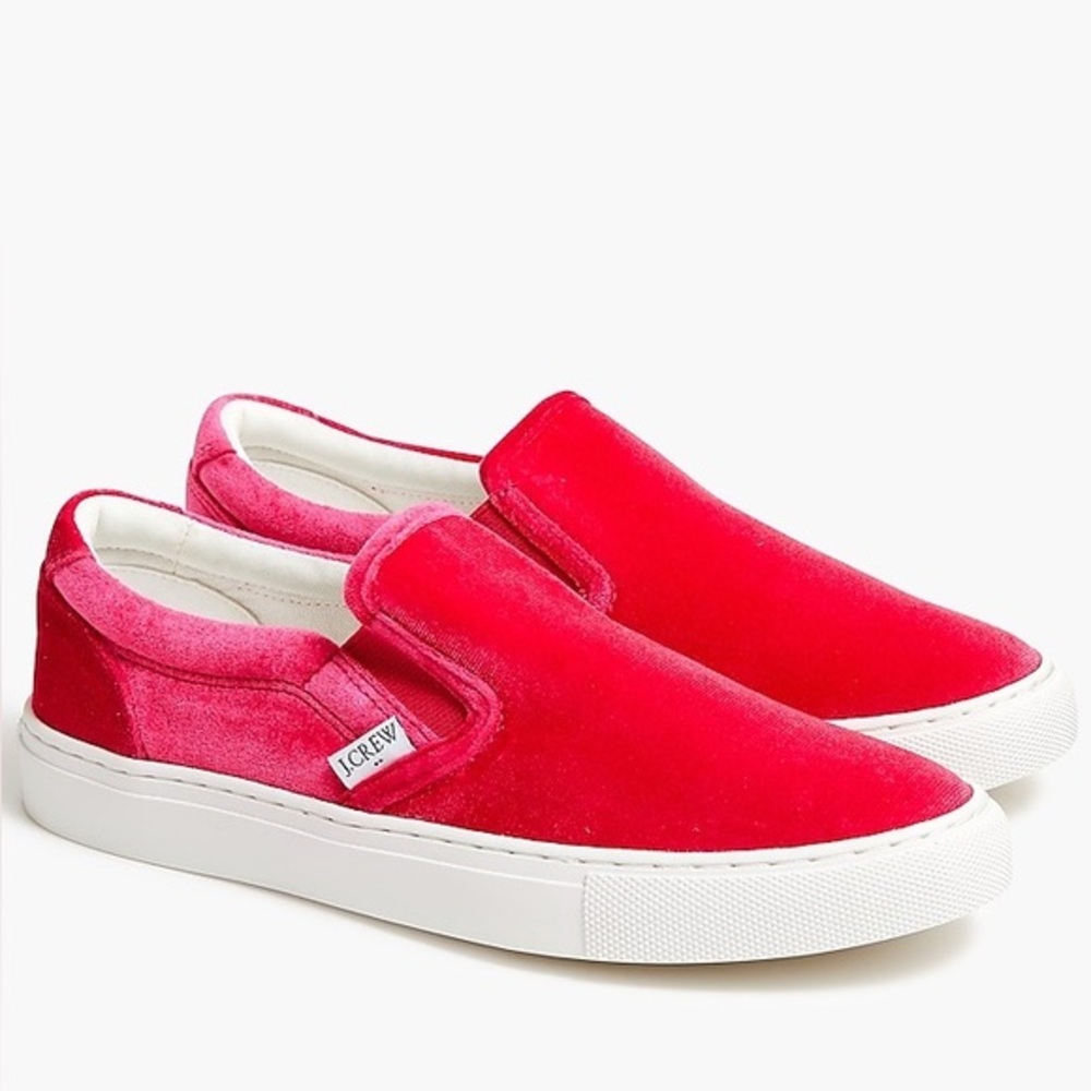 J. Crew Velvet Road Trip Sneakers in Bright Rose size 8.5 *NWT*